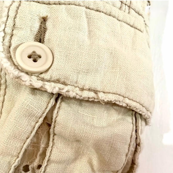 BKE for Buckle Cargo Pants 100%Linen Pockets crochet Lace Detail Y2K Khaki SZ29 - Picture 7 of 13